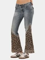 Denim Leopard Flare Jeans - Image 2