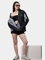 Two-Tone Denim Jacket with Contrast Thread Work – Reworked Denim Zip Jacket - Image 16