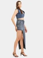 Reworked Carhartt Asymmetrical Raw Hem Denim Skirt - Image 11