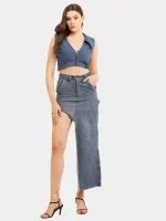 Reworked Carhartt Asymmetrical Raw Hem Denim Skirt - Image 3