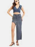 Reworked Carhartt Asymmetrical Raw Hem Denim Skirt - Image 9