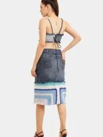 Distressed Heart Denim Top & Crochet Patchwork Skirt Set - Image 6