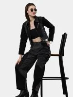 Duo Tone Black Reworked Jacket with Zipper Detail & White Thread Patchwork - Image 4