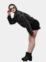 Silver Studded Black Denim Jacket – Hand Embellished Stud Work – Cropped Streetwear Jacket - Image 3