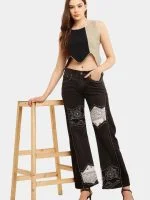 Bandana Panel Reworked Levi’s Jeans & Sleeveless Knit Panel Top Co-Ord Set - Image 2