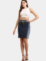 Two-Tone Reworked Denim Skirt – Upcycled Patchwork - Image 2