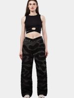 Reworked Black Patchwork Denim Pants – Wavy Overlay Design - Image 8