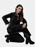 Duo Tone Black Reworked Jacket with Zipper Detail & White Thread Patchwork - Image 5