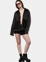 Reworked Carhartt Double Knee Patch Denim Jacket – Black Denim Jacket with Red Stitch Detailing - Image 2