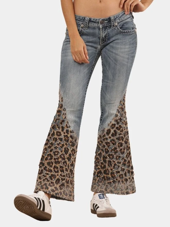 18 Denim Leopard Flare Jeans - Image 1