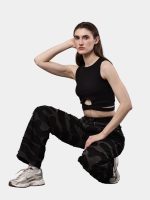 Reworked Black Patchwork Denim Pants – Wavy Overlay Design - Image 7