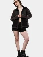 Reworked Carhartt Double Knee Patch Denim Jacket – Black Denim Jacket with Red Stitch Detailing - Image 17