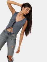 Denim Tie-Front Crop Top - Image 3