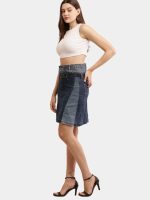 Two-Tone Reworked Denim Skirt – Upcycled Patchwork - Image 9