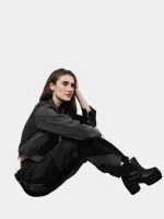 Duo Tone Black Reworked Jacket with Zipper Detail & White Thread Patchwork - Image 6