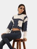 Denim Patch Knit Top - Image 15