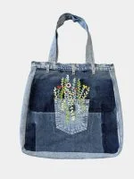 Eco-Stitch Floral Hand-Embroidered Denim Bag
