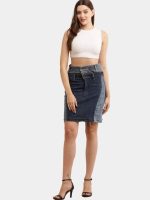 Two-Tone Reworked Denim Skirt – Upcycled Patchwork - Image 4