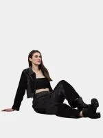 Duo Tone Black Reworked Jacket with Zipper Detail & White Thread Patchwork - Image 7