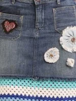 Distressed Heart Denim Top & Crochet Patchwork Skirt Set - Image 10