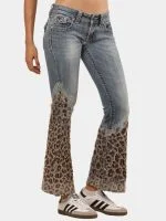 Denim Leopard Flare Jeans - Image 11
