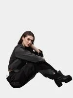 Duo Tone Black Reworked Jacket with Zipper Detail & White Thread Patchwork - Image 8