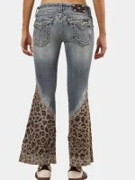 Denim Leopard Flare Jeans - Image 10