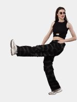 Reworked Black Patchwork Denim Pants – Wavy Overlay Design - Image 3