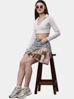 Reworked Denim Patchwork Skirt with Gingham & Canvas Panels - Image 7