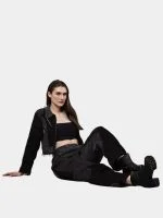 Duo Tone Black Reworked Jacket with Zipper Detail & White Thread Patchwork - Image 9