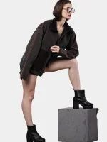 Reworked Carhartt Double Knee Patch Denim Jacket – Black Denim Jacket with Red Stitch Detailing - Image 13