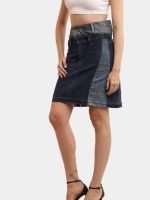 Two-Tone Reworked Denim Skirt – Upcycled Patchwork - Image 7