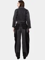 Duo Tone Black Reworked Jacket with Zipper Detail & White Thread Patchwork - Image 11