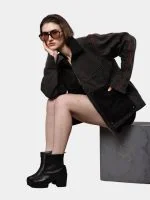 Reworked Carhartt Double Knee Patch Denim Jacket – Black Denim Jacket with Red Stitch Detailing - Image 11