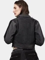 Duo Tone Black Reworked Jacket with Zipper Detail & White Thread Patchwork - Image 12