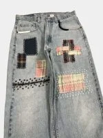 Denim Pants with Sashiko Threadwork & Patch Embroidery - Image 11