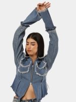 Denim Zip-Up Convertible Shirt Jacket - Image 7
