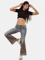 Denim Leopard Flare Jeans - Image 6