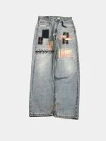 Denim Pants with Sashiko Threadwork & Patch Embroidery - Image 10