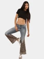 Denim Leopard Flare Jeans - Image 5