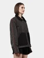 Reworked Carhartt Double Knee Patch Denim Jacket – Black Denim Jacket with Red Stitch Detailing - Image 8