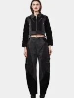 Duo Tone Black Reworked Jacket with Zipper Detail & White Thread Patchwork - Image 15