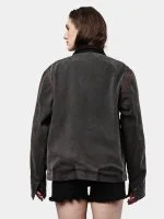 Reworked Carhartt Double Knee Patch Denim Jacket – Black Denim Jacket with Red Stitch Detailing - Image 7