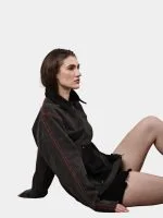 Reworked Carhartt Double Knee Patch Denim Jacket – Black Denim Jacket with Red Stitch Detailing - Image 6