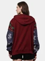 Red Tapestry Zip Hoodie – Cotton Hoodie with Tapestry Panel Work - Image 2