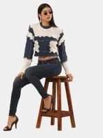 Denim Patch Knit Top - Image 14
