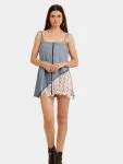 Denim & White Net Rework Dress with Front Zipper