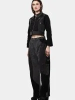 Duo Tone Black Reworked Jacket with Zipper Detail & White Thread Patchwork - Image 17