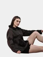 Reworked Carhartt Double Knee Patch Denim Jacket – Black Denim Jacket with Red Stitch Detailing - Image 5