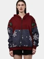 Red Tapestry Zip Hoodie – Cotton Hoodie with Tapestry Panel Work - Image 14